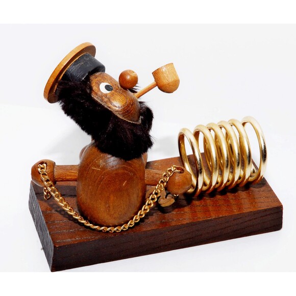 Japan Wood Sailor Man Desk Letter Note Holder Mid Century Unique - Picture 3 of 4